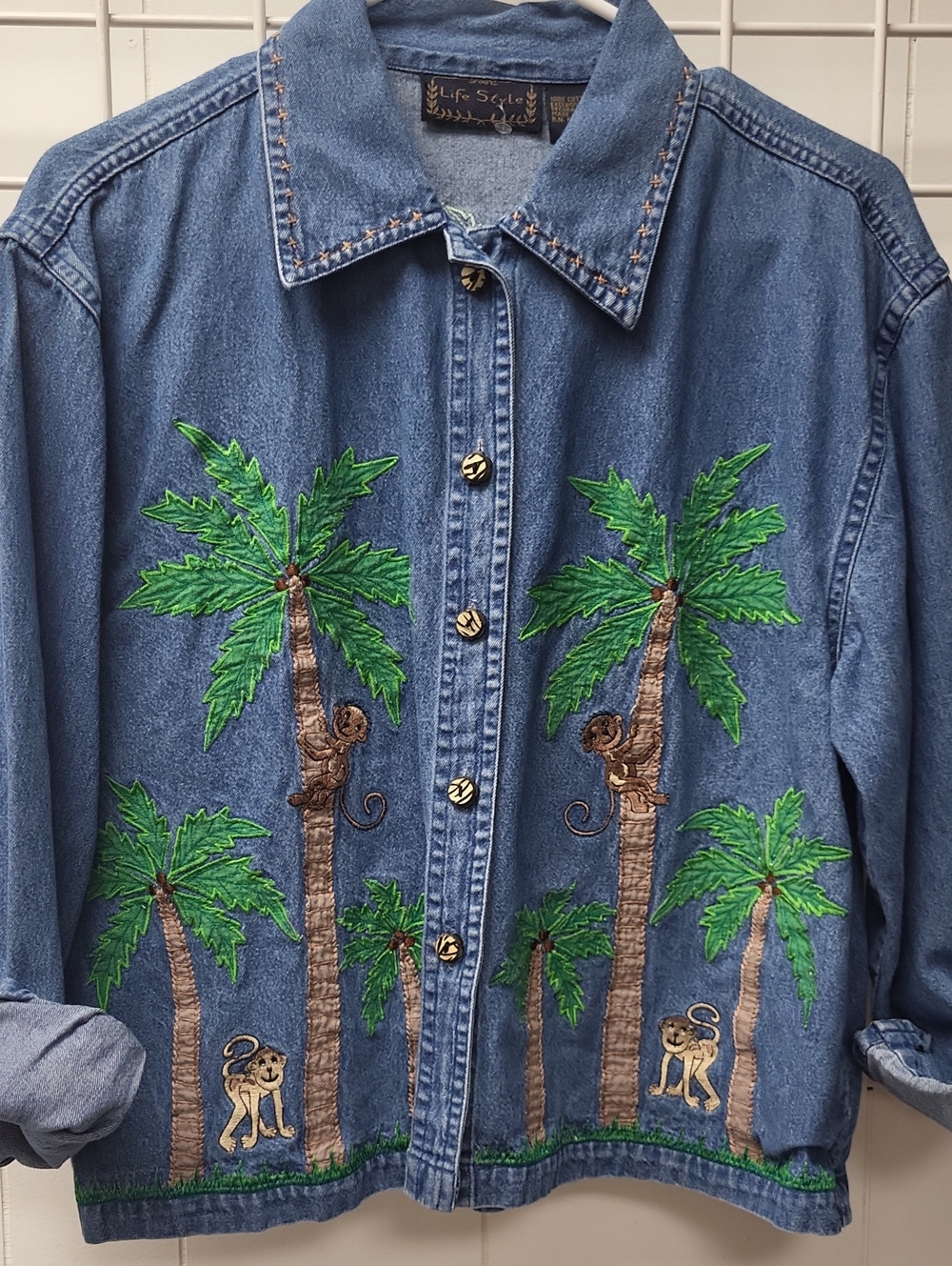 Life Style Denim Monkey Jean Jacket, Size Small
